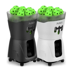 PP Mini Pro portable pickleball machine with black and white units
